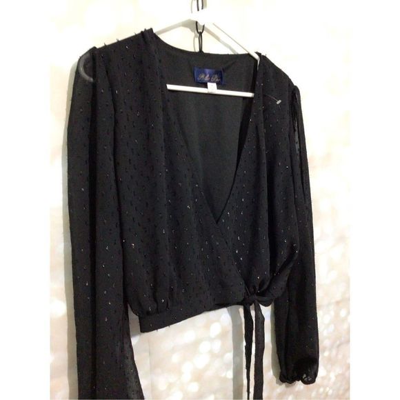 Blue Rain Deep V Blouse Size Medium Bead Accents - Picture 2 of 10